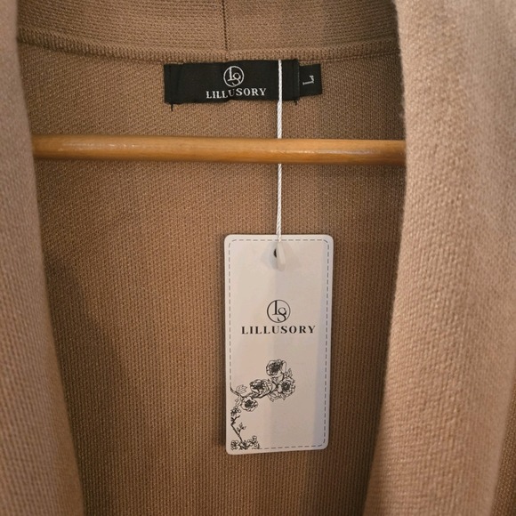 LILLUSORY Women's Oversized‎ Long Tan Cardigan Sweater-Size Large - Picture 4 of 7
